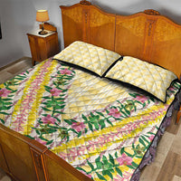 Hawaii Pikake Lokelani Plumeria Lei Quilt Bed Set Yellow Palaka Motifs
