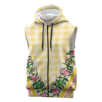 Hawaii Pikake Lokelani Plumeria Lei Sleeveless Zip Hoodie Yellow Palaka Motifs