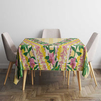 Hawaii Pikake Lokelani Plumeria Lei Tablecloth Yellow Palaka Motifs