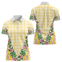 Hawaii Pikake Lokelani Plumeria Lei Women Polo Shirt Yellow Palaka Motifs LT05 - Polynesian Pride