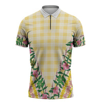 Hawaii Pikake Lokelani Plumeria Lei Zipper Polo Shirt Yellow Palaka Motifs LT05 Yellow - Polynesian Pride