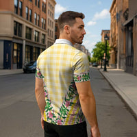 Hawaii Pikake Lokelani Plumeria Lei Zipper Polo Shirt Yellow Palaka Motifs LT05 - Polynesian Pride
