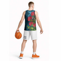 New Zealand Matariki Piwakawaka Basketball Jersey Maori Koru With Pohutukawa Flowers LT05 - Polynesian Pride