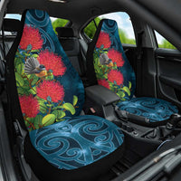 New Zealand Matariki Piwakawaka Car Seat Cover Maori Koru With Pohutukawa Flowers LT05 One Size Dark Teal - Polynesian Pride