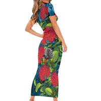 New Zealand Matariki Piwakawaka Family Matching Short Sleeve Bodycon Dress and Hawaiian Shirt Maori Koru With Pohutukawa Flowers LT05 - Polynesian Pride