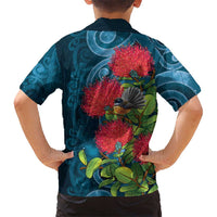 New Zealand Matariki Piwakawaka Family Matching Summer Maxi Dress and Hawaiian Shirt Maori Koru With Pohutukawa Flowers LT05 - Polynesian Pride