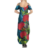 New Zealand Matariki Piwakawaka Family Matching Summer Maxi Dress and Hawaiian Shirt Maori Koru With Pohutukawa Flowers LT05 - Polynesian Pride