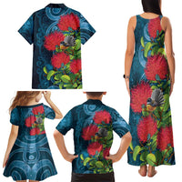 New Zealand Matariki Piwakawaka Family Matching Tank Maxi Dress and Hawaiian Shirt Maori Koru With Pohutukawa Flowers LT05 - Polynesian Pride