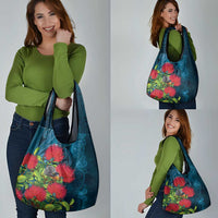 New Zealand Matariki Piwakawaka Grocery Bag Maori Koru With Pohutukawa Flowers LT05 - Polynesian Pride