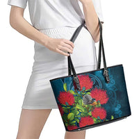 New Zealand Matariki Piwakawaka Leather Tote Bag Maori Koru With Pohutukawa Flowers LT05 - Polynesian Pride