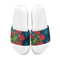 New Zealand Matariki Piwakawaka Slide Sandals Maori Koru With Pohutukawa Flowers