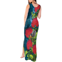 New Zealand Matariki Piwakawaka Tank Maxi Dress Maori Koru With Pohutukawa Flowers