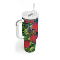 New Zealand Matariki Piwakawaka Tumbler With Handle Maori Koru With Pohutukawa Flowers LT05 - Polynesian Pride