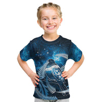 New Zealand Matariki Kid T Shirt Pigeon Kereru Maori Fern Art LT05 Blue - Polynesian Pride