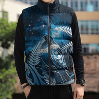 New Zealand Matariki Sleeveless Puffer Jacket Pigeon Kereru Maori Fern Art
