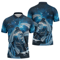 New Zealand Matariki Zipper Polo Shirt Pigeon Kereru Maori Fern Art LT05 - Polynesian Pride