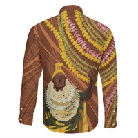 Hawaii King Kamehameha Family Matching Off The Shoulder Long Sleeve Dress and Hawaiian Shirt Hawaiian Kakau Pattern With Leis LT05 - Polynesian Pride