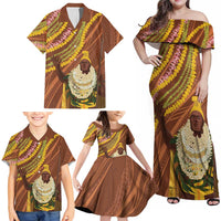 Hawaii King Kamehameha Family Matching Off Shoulder Maxi Dress and Hawaiian Shirt Hawaiian Kakau Pattern With Leis LT05 - Polynesian Pride