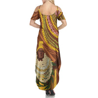 Hawaii King Kamehameha Family Matching Summer Maxi Dress and Hawaiian Shirt Hawaiian Kakau Pattern With Leis LT05 - Polynesian Pride