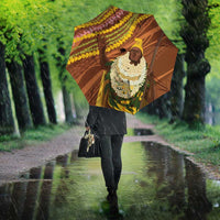 Hawaii King Kamehameha Umbrella Hawaiian Kakau Pattern With Leis