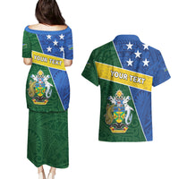 Personalised Solomon Islands Independence Day Couples Matching Puletasi and Hawaiian Shirt With Coat Of Arms LT05 - Polynesian Pride