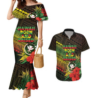 Personalized Hawaii Born and Raised Couples Matching Mermaid Dress and Hawaiian Shirt Kanaka Maoli Flag Day LT05 Reggae - Polynesian Pride