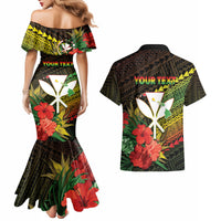 Personalized Hawaii Born and Raised Couples Matching Mermaid Dress and Hawaiian Shirt Kanaka Maoli Flag Day LT05 - Polynesian Pride