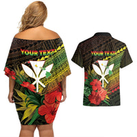 Personalized Hawaii Born and Raised Couples Matching Off Shoulder Short Dress and Hawaiian Shirt Kanaka Maoli Flag Day LT05 - Polynesian Pride