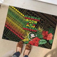 Hawaii Born and Raised Rubber Doormat Kanaka Maoli Flag Day