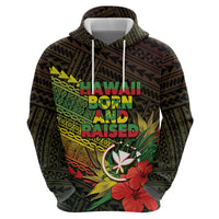 Personalized Hawaii Born and Raised Zip Hoodie Kanaka Maoli Flag Day
