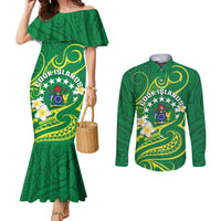 Cook Islands Happy Constitution Day Couples Matching Mermaid Dress and Long Sleeve Button Shirt Pattern Tribal Art