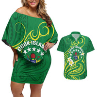 Cook Islands Happy Constitution Day Couples Matching Off Shoulder Short Dress and Hawaiian Shirt Pattern Tribal Art