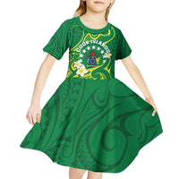 Cook Islands Happy Constitution Day Kid Short Sleeve Dress Pattern Tribal Art