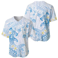 Polynesia Hammerhead Shark Baseball Jersey Tropical Flowers Tribal Pattern Blue