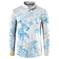 Polynesia Hammerhead Shark Button Sweatshirt Tropical Flowers Tribal Pattern Blue LT05 Blue - Polynesian Pride
