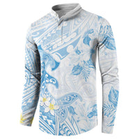 Polynesia Hammerhead Shark Button Sweatshirt Tropical Flowers Tribal Pattern Blue LT05 - Polynesian Pride