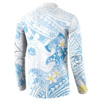 Polynesia Hammerhead Shark Button Sweatshirt Tropical Flowers Tribal Pattern Blue LT05 - Polynesian Pride