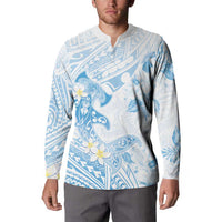 Polynesia Hammerhead Shark Button Sweatshirt Tropical Flowers Tribal Pattern Blue LT05 - Polynesian Pride