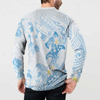 Polynesia Hammerhead Shark Button Sweatshirt Tropical Flowers Tribal Pattern Blue LT05 - Polynesian Pride