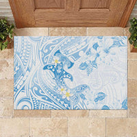 Polynesia Hammerhead Shark Rubber Doormat Tropical Flowers Tribal Pattern Blue LT05 Blue - Polynesian Pride