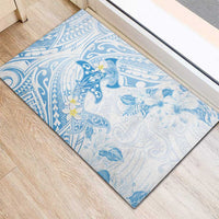 Polynesia Hammerhead Shark Rubber Doormat Tropical Flowers Tribal Pattern Blue LT05 - Polynesian Pride