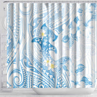 Polynesia Hammerhead Shark Shower Curtain Tropical Flowers Tribal Pattern Blue