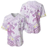 Polynesia Hammerhead Shark Baseball Jersey Tropical Flowers Tribal Pattern Lavender