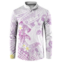 Polynesia Hammerhead Shark Button Sweatshirt Tropical Flowers Tribal Pattern Lavender LT05 Purple - Polynesian Pride