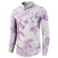 Polynesia Hammerhead Shark Button Sweatshirt Tropical Flowers Tribal Pattern Lavender LT05 - Polynesian Pride