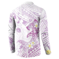 Polynesia Hammerhead Shark Button Sweatshirt Tropical Flowers Tribal Pattern Lavender LT05 - Polynesian Pride