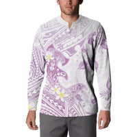 Polynesia Hammerhead Shark Button Sweatshirt Tropical Flowers Tribal Pattern Lavender LT05 - Polynesian Pride