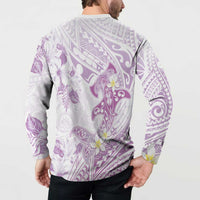 Polynesia Hammerhead Shark Button Sweatshirt Tropical Flowers Tribal Pattern Lavender LT05 - Polynesian Pride