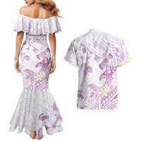 Polynesia Hammerhead Shark Couples Matching Mermaid Dress and Hawaiian Shirt Tropical Flowers Tribal Pattern Lavender LT05 - Polynesian Pride