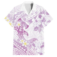 Polynesia Hammerhead Shark Family Matching Off Shoulder Short Dress and Hawaiian Shirt Tropical Flowers Tribal Pattern Lavender